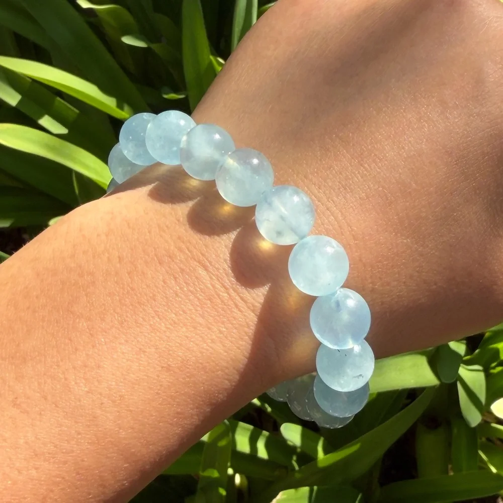 11mm stretchable blue aquamarine‎ bracelet 0351